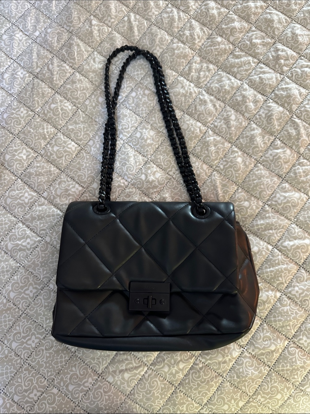 Aldo Quilted Black Chain-Handle Shoulder Bag